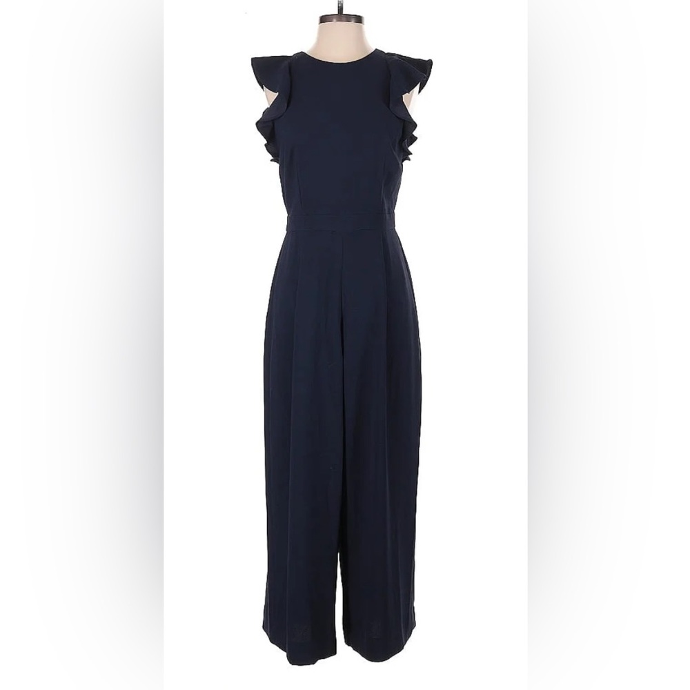 J. Crew Black Ruffle Wide Leg Jumpsuit 0 Extra Small